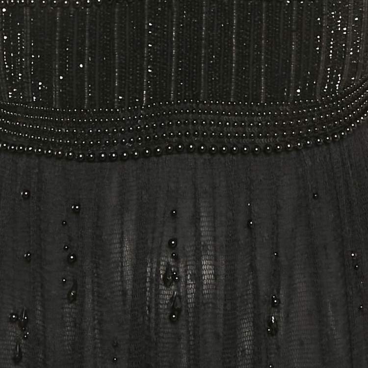 Pre Owned Elisabetta Franchi Black Tulle Embellished Mini Dress M