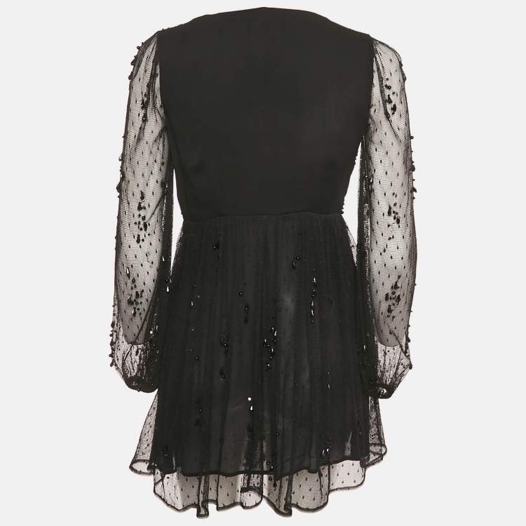 Pre Owned Elisabetta Franchi Black Tulle Embellished Mini Dress M