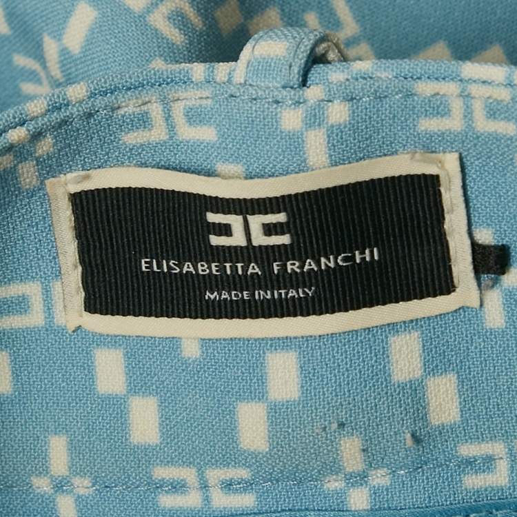 Pre Owned Elisabetta Franchi Blue Logo Printed Crepe Pants S