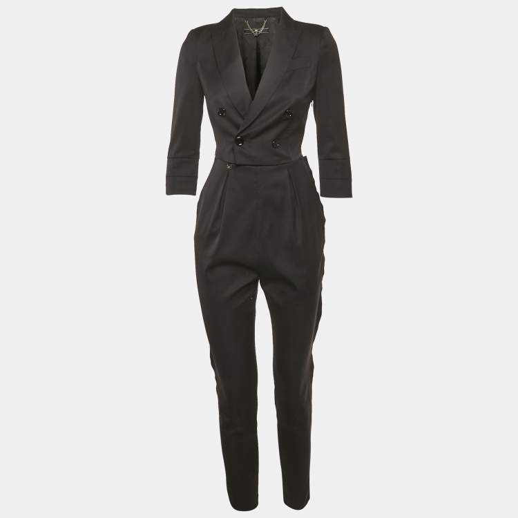 Pre Owned Elisabetta Franchi Black Wool Crepe Double Breasted Jumpsuit S