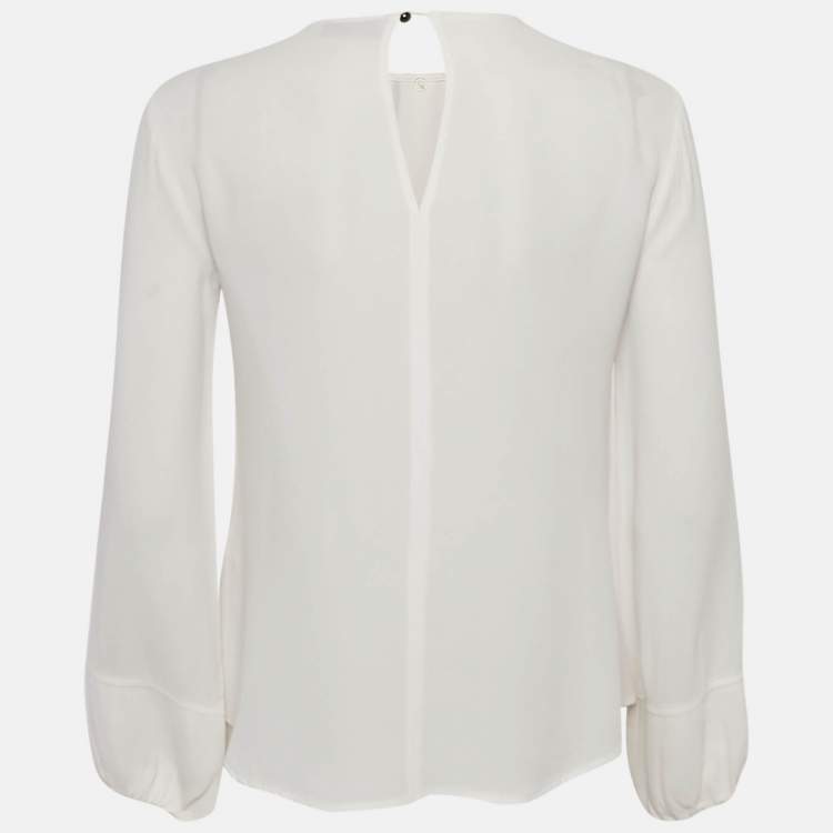 Pre Owned Elisabetta Franchi White Crepe Trim Detail Top S
