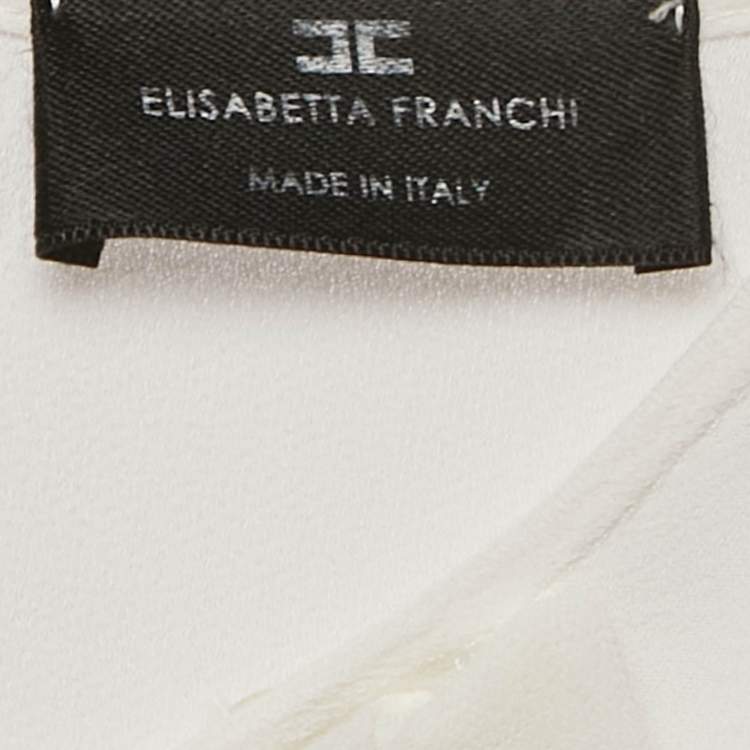 Pre Owned Elisabetta Franchi White Crepe Trim Detail Top S