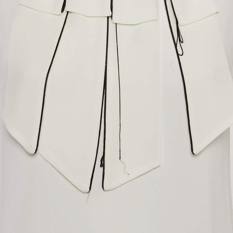 Pre Owned Elisabetta Franchi White Crepe Trim Detail Top S