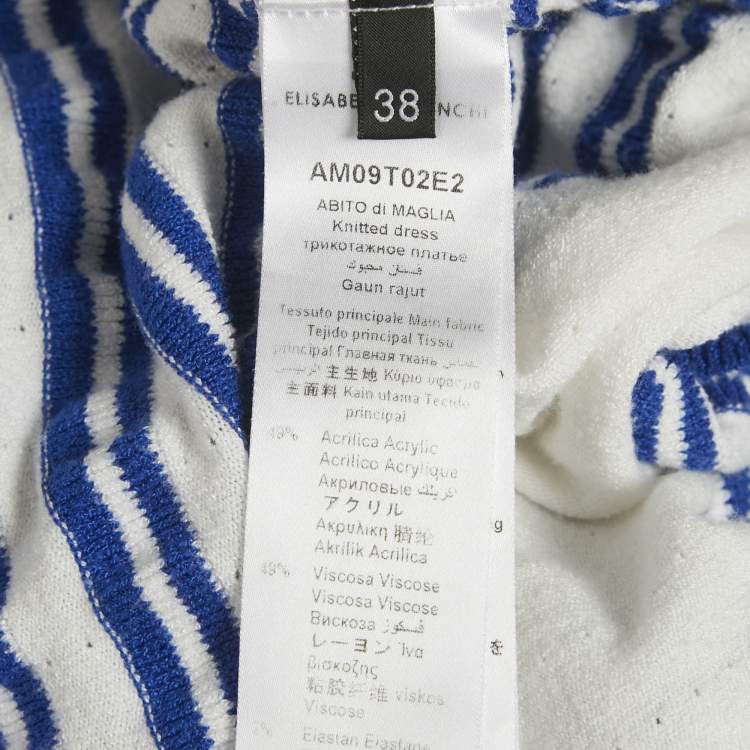 Pre Owned Elisabetta Franchi White & Blue Knit Bow Sequin Detail Midi Dress M