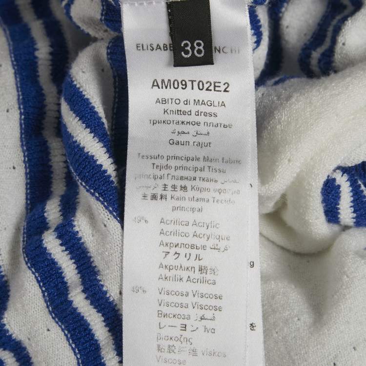 Pre Owned Elisabetta Franchi White & Blue Knit Bow Sequin Detail Midi Dress M