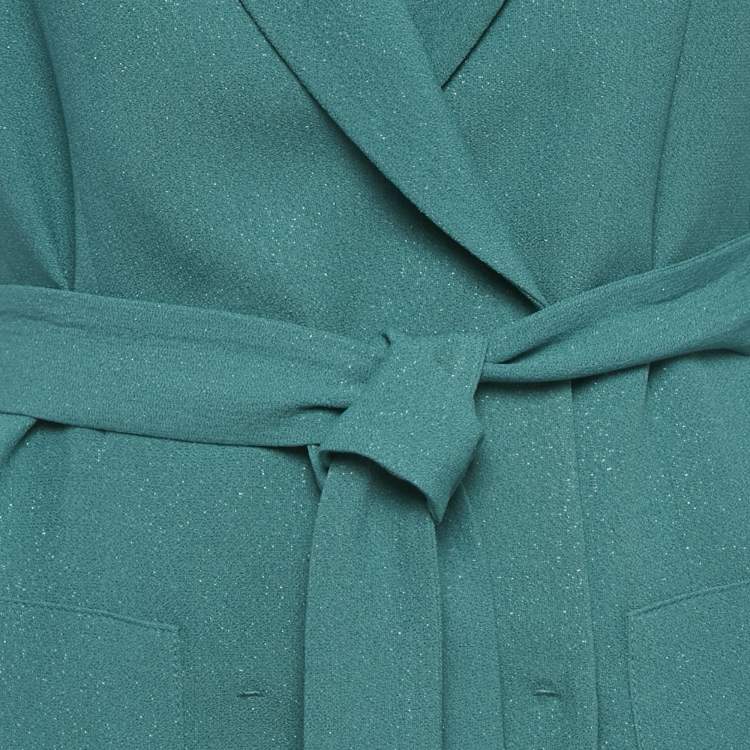 مملوكة مسبقًا Elisabetta Franchi Green Shimmering Crepe Belted Double Breasted Jacket M
