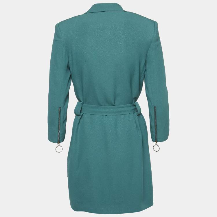 مملوكة مسبقًا Elisabetta Franchi Green Shimmering Crepe Belted Double Breasted Jacket M