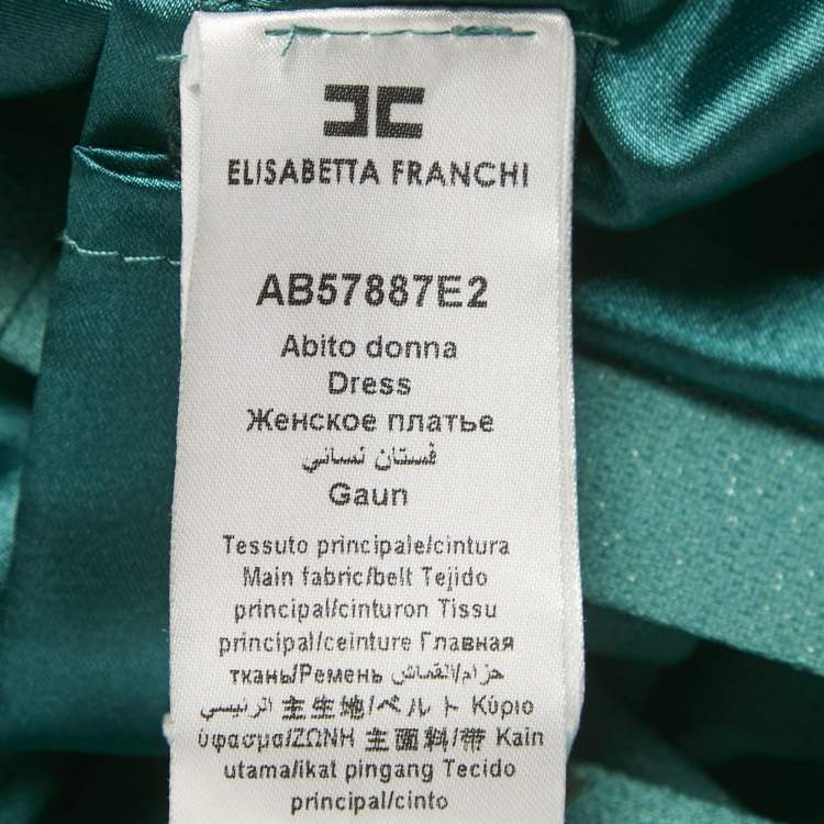 مملوكة مسبقًا Elisabetta Franchi Green Shimmering Crepe Belted Double Breasted Jacket M