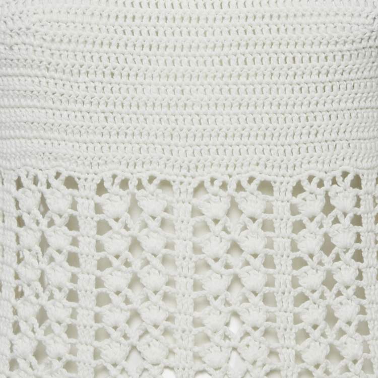 Pre Owned Elisabetta Franchi White Crochet Sheer Mini Dress S