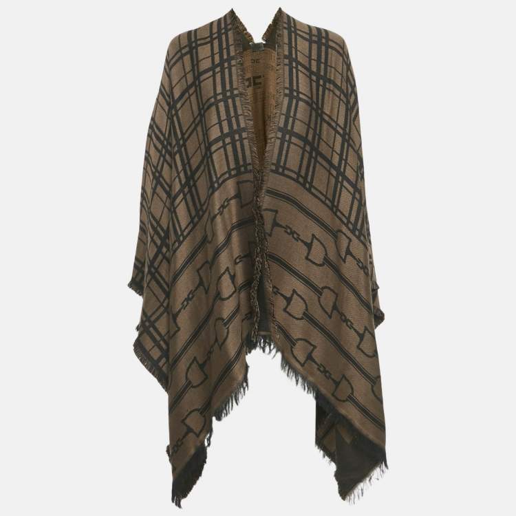 Pre Owned Elisabetta Franchi Brown Jacquard Cape One Size