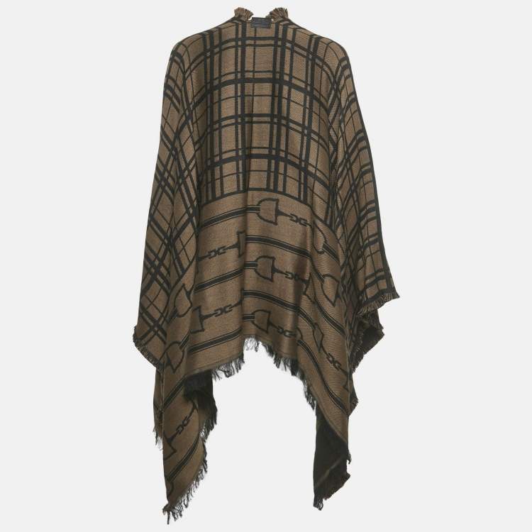 Pre Owned Elisabetta Franchi Brown Jacquard Cape One Size
