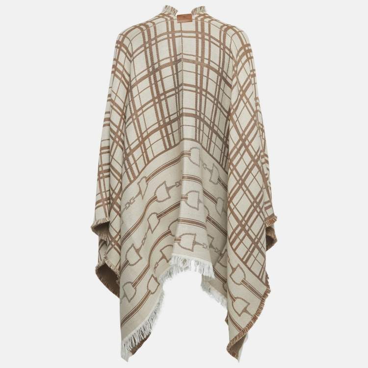 Pre Owned Elisabetta Franchi Beige Monogram Jacquard Cape One Size