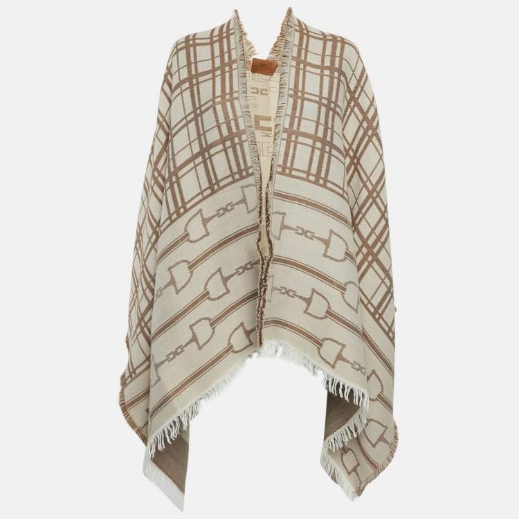 Pre Owned Elisabetta Franchi Beige Monogram Jacquard Cape One Size
