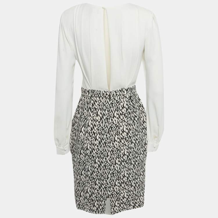 Pre Owned Elisabetta Franchi White & Printed Crepe Midi Dress M