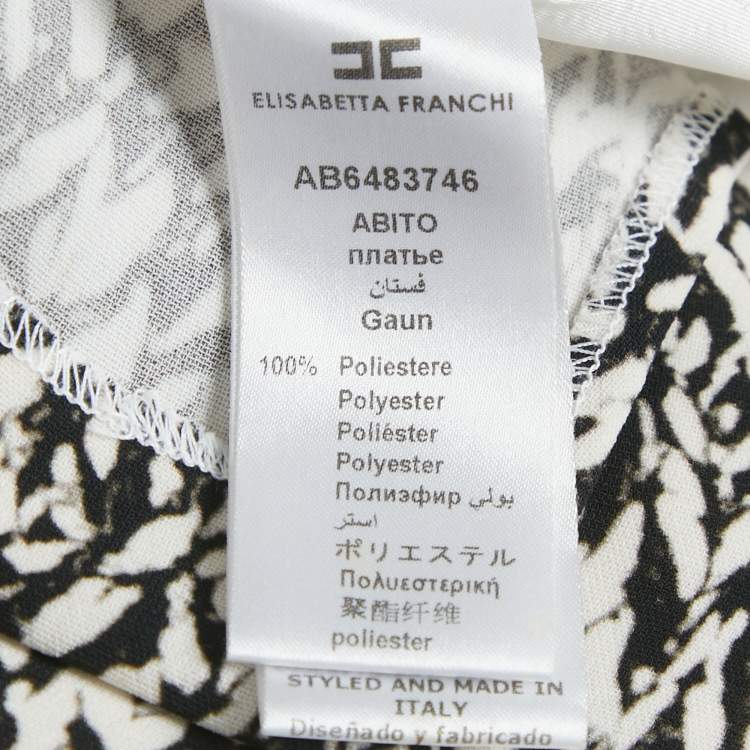 Pre Owned Elisabetta Franchi White & Printed Crepe Midi Dress M