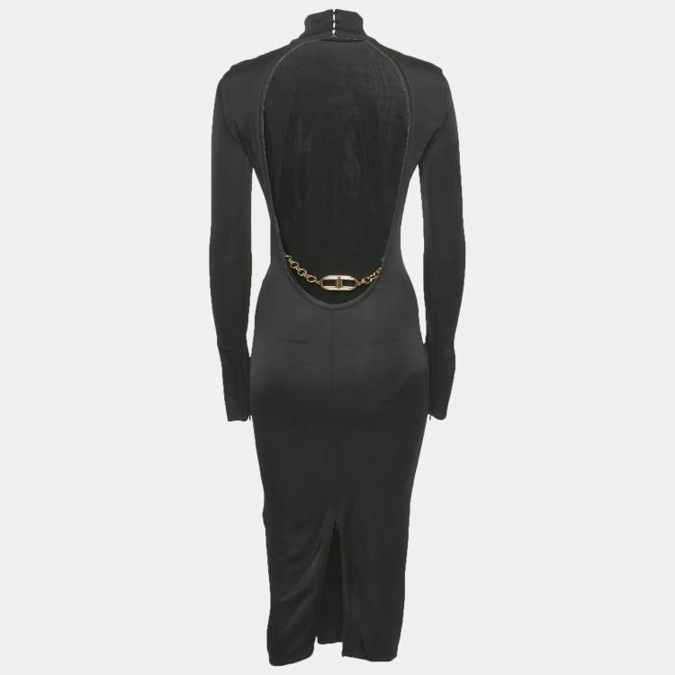 Pre Owned Elisabetta Franchi Black Jersey Open back Midi Dress M