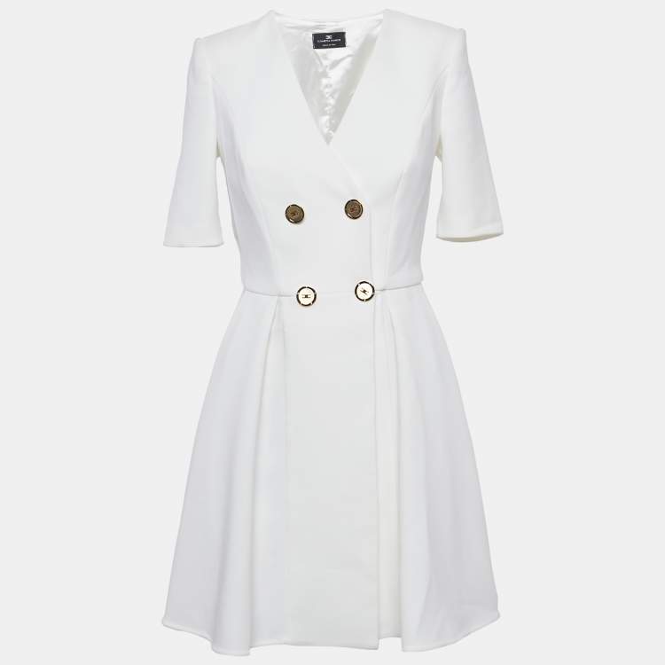 Pre Owned Elisabetta Franchi White Double Breasted Mini Dress S