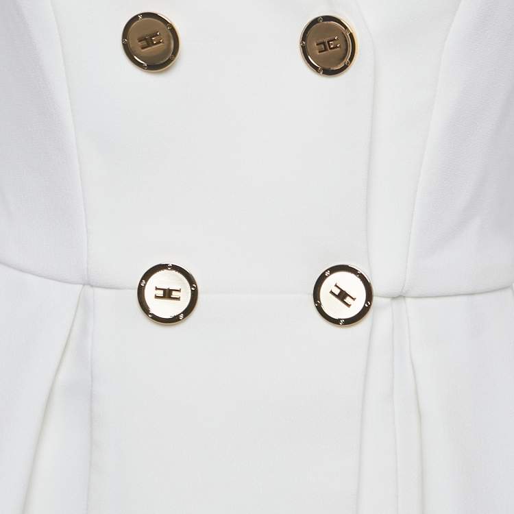 Pre Owned Elisabetta Franchi White Double Breasted Mini Dress S