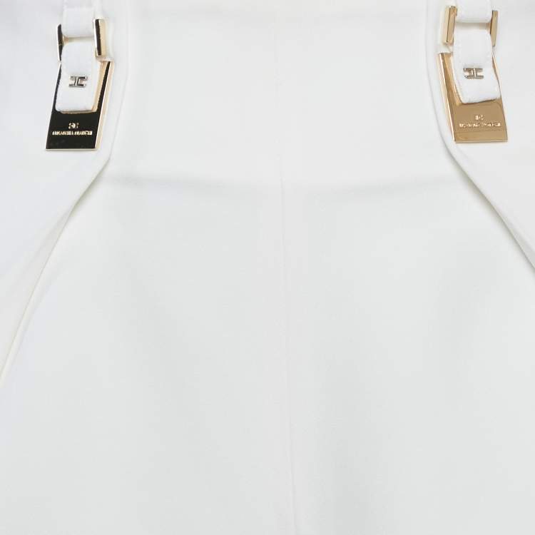 Pre Owned Elisabetta Franchi White Crepe Buckle Detail Shorts S