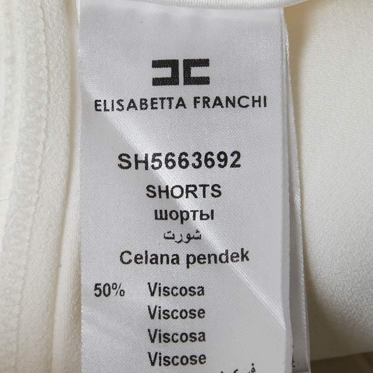 Pre Owned Elisabetta Franchi White Crepe Buckle Detail Shorts S