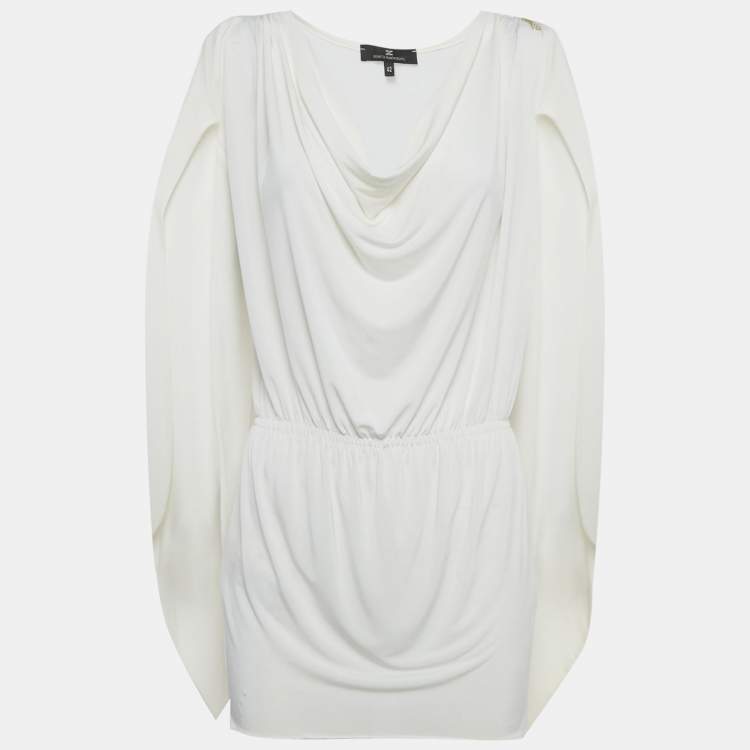 Pre Owned Elisabetta Franchi White Jersey Cinched Waist Tunic M