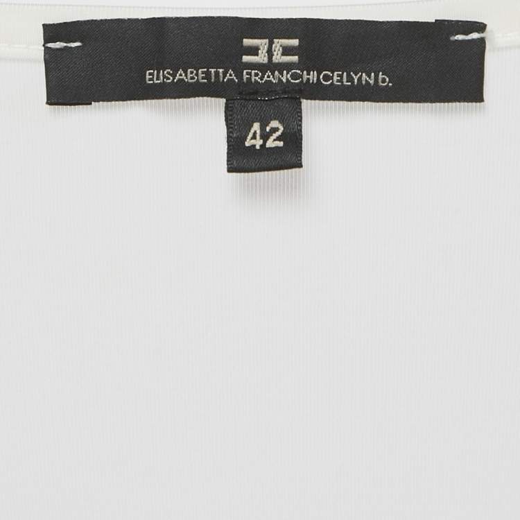 Pre Owned Elisabetta Franchi White Jersey Cinched Waist Tunic M