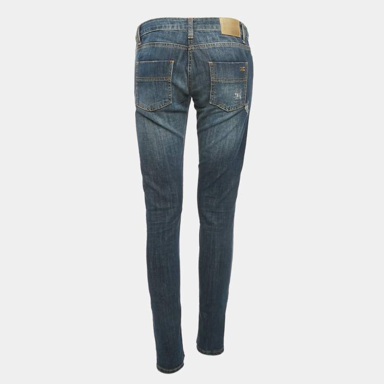 مملوكة مسبقًا Elisabetta Franchi Nay Blue Distressed Denim Jeans S
