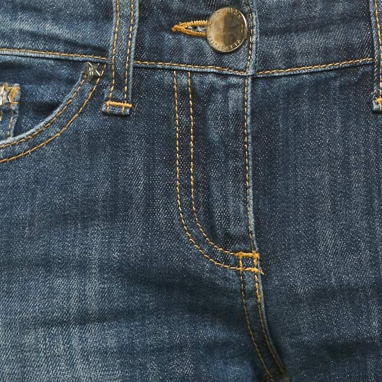 مملوكة مسبقًا Elisabetta Franchi Nay Blue Distressed Denim Jeans S