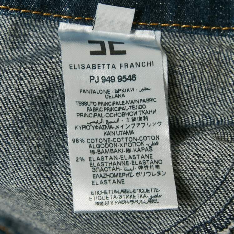 مملوكة مسبقًا Elisabetta Franchi Nay Blue Distressed Denim Jeans S