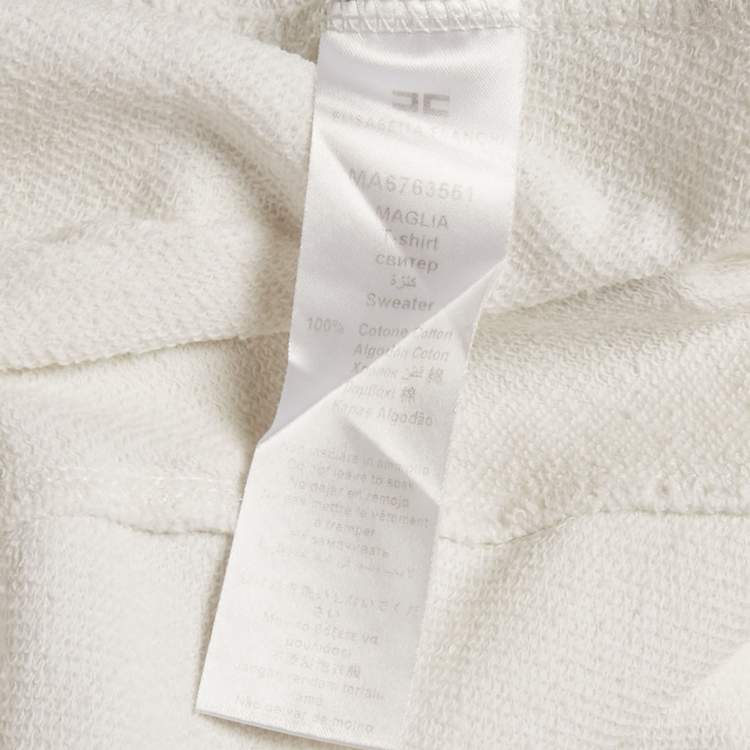 Pre Owned Elisabetta Franchi White Cotton Knit Zip Front Oversized Jacket M