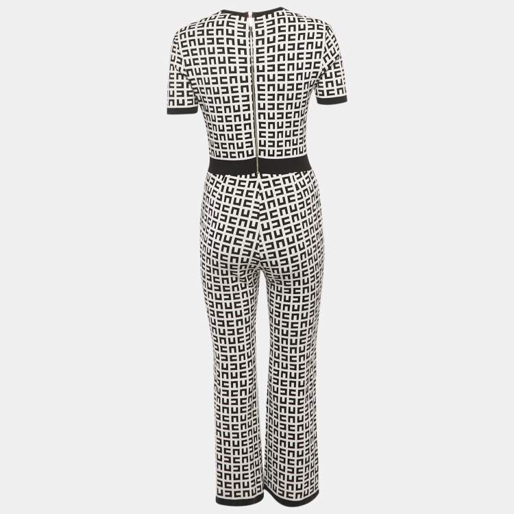 Pre Owned Elisabetta Franchi Monogram Stretch Knit Jumpsuit M