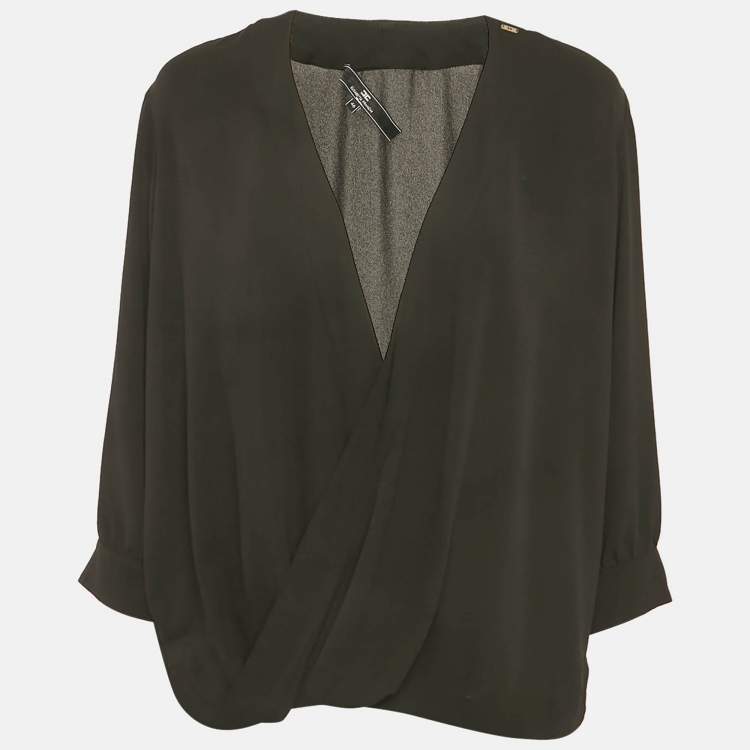 Pre Owned Elisabetta Franchi Black Plunging Neck Blouse L