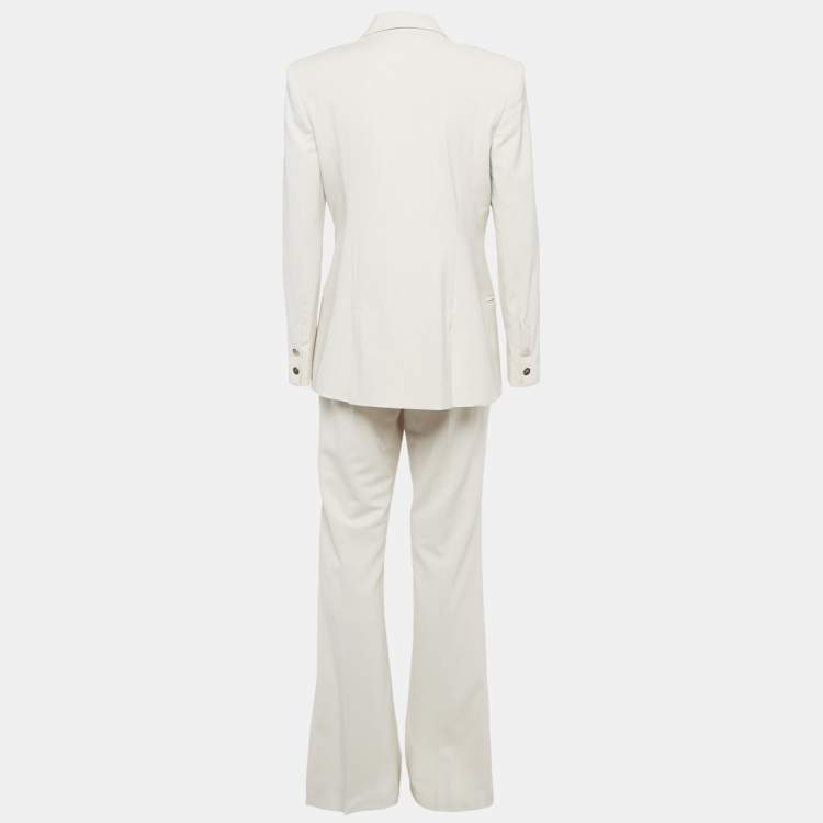 مملوكة مسبقًا Elisabetta Franchi Beige Wool Blend Double Breasted Blazer & Pant Suit L