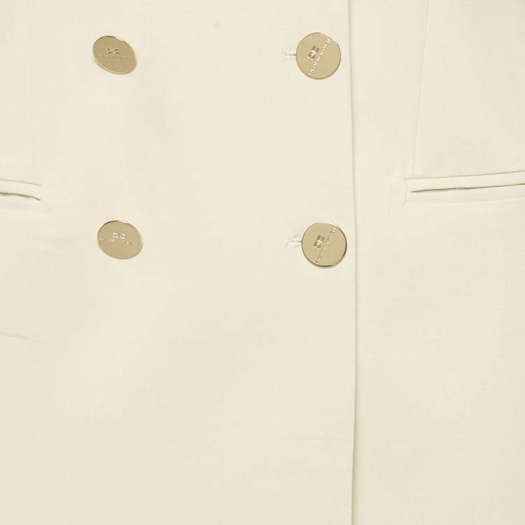 مملوكة مسبقًا Elisabetta Franchi Beige Wool Blend Double Breasted Blazer & Pant Suit L