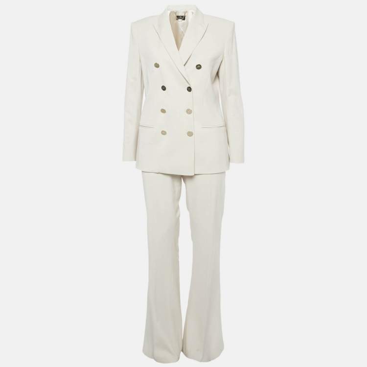 مملوكة مسبقًا Elisabetta Franchi Beige Wool Blend Double Breasted Blazer & Pant Suit L