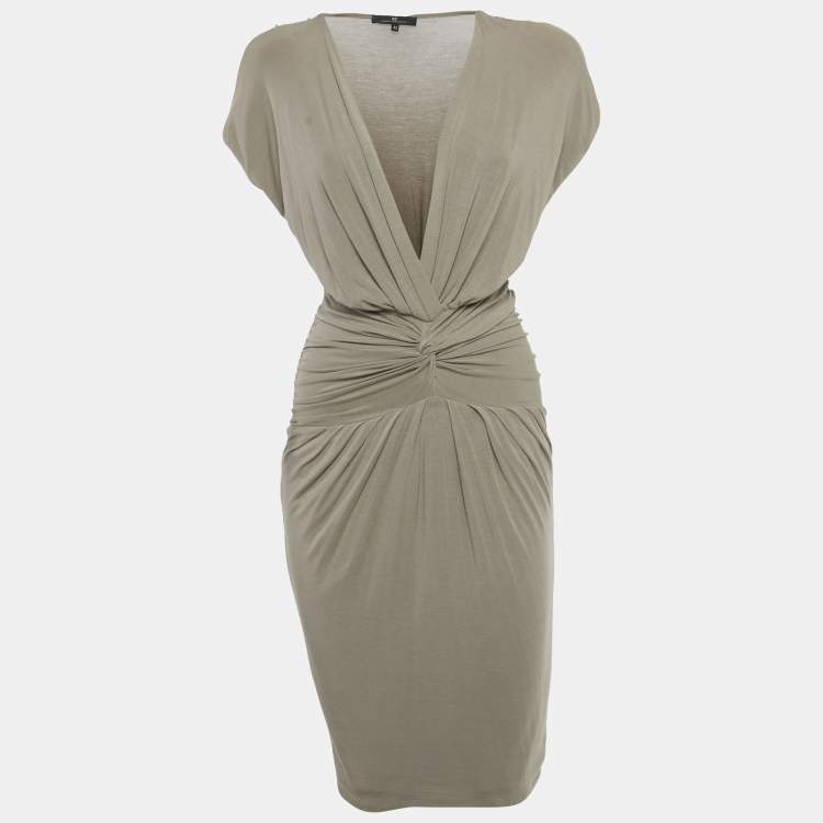 Pre Owned Elisabetta Franchi Grey Jersey Draped Short Dress M