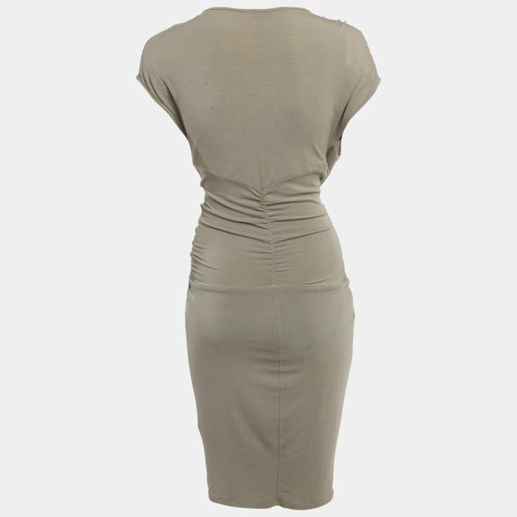 Pre Owned Elisabetta Franchi Grey Jersey Draped Short Dress M