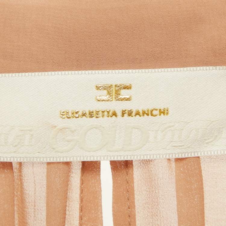 Pre Owned Elisabetta Franchi Gold Beige Satin Trim Crepe Lace-Up Top M