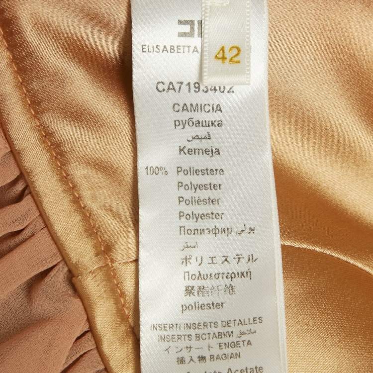 Pre Owned Elisabetta Franchi Gold Beige Satin Trim Crepe Lace-Up Top M