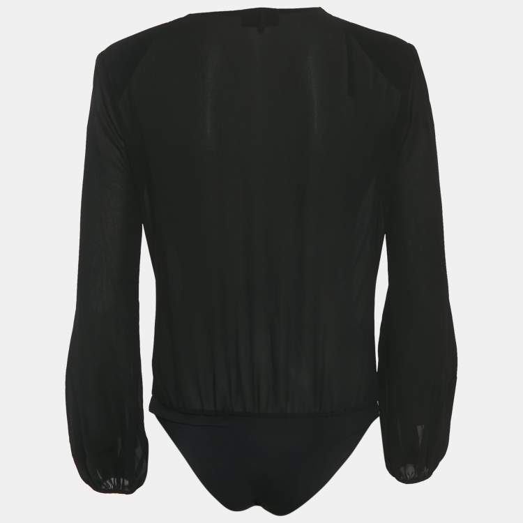 مملوكة مسبقًا Elisabetta Franchi Black Crepe Long Sleeve Bodysuit M