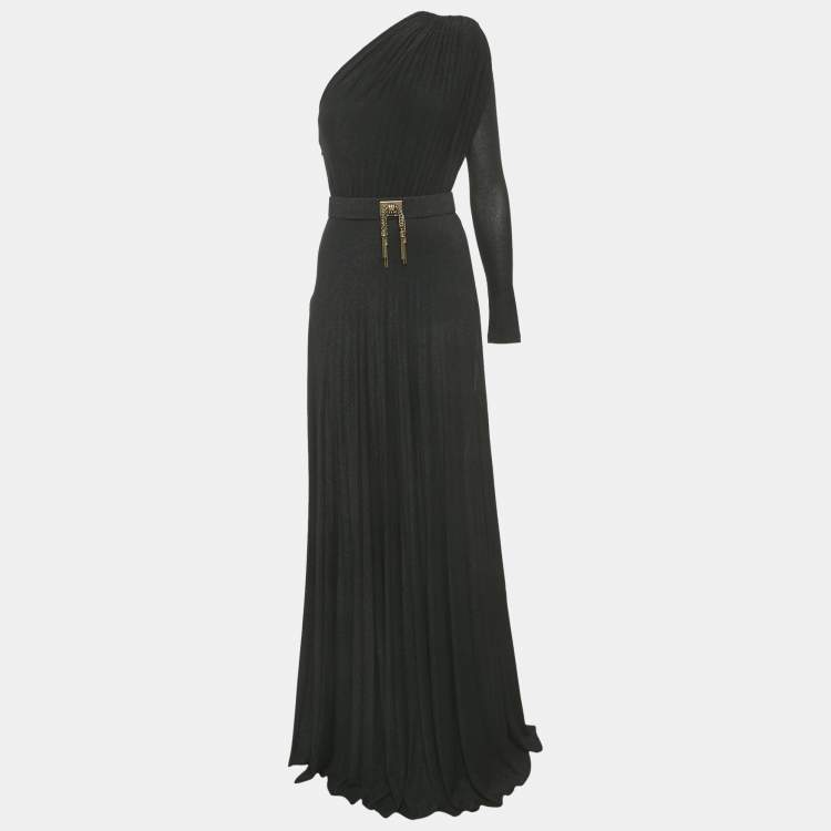 Pre Owned Elisabetta Franchi Black Jersey One Shoulder Maxi Dress S