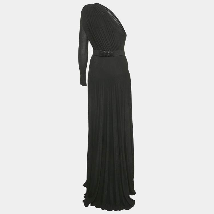 Pre Owned Elisabetta Franchi Black Jersey One Shoulder Maxi Dress S