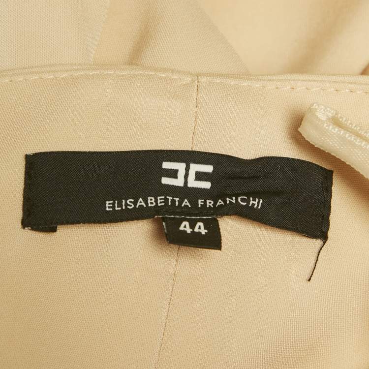 Pre Owned Elisabetta Franchi Beige Stretch Crepe Strapless Maxi Dress M