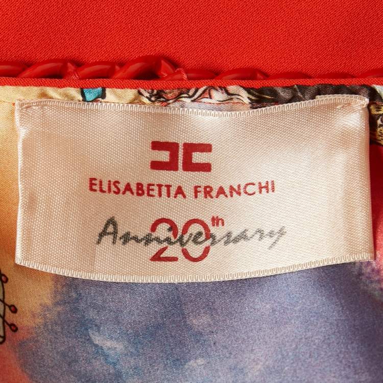 Pre Owned Elisabetta Franchi 20th Anniversary Orange Crepe Shift Dress M