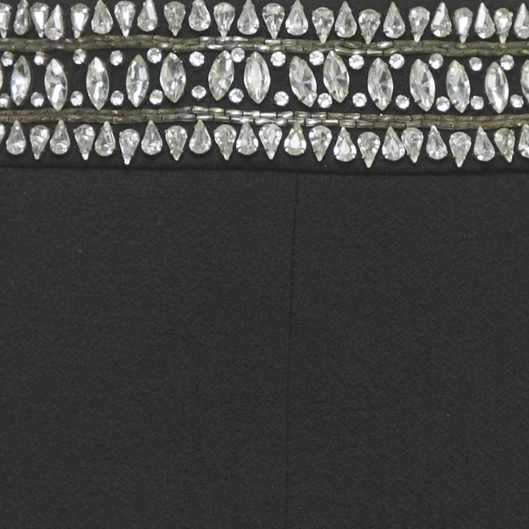 Pre Owned Elisabetta Franchi Black Wool Rhinestone Embellished Fringe Shorts M