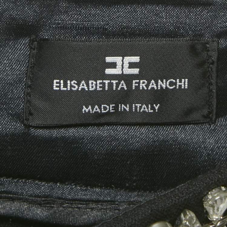 Pre Owned Elisabetta Franchi Black Wool Rhinestone Embellished Fringe Shorts M