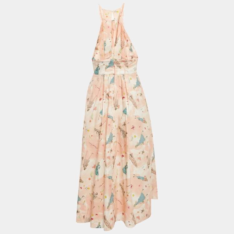 مملوكة مسبقًا Elisabetta Franchi Pink Printed Cotton Lace Inserts Midi Dress S