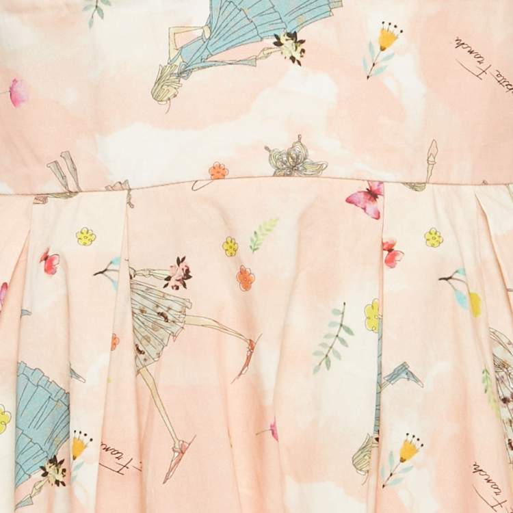 مملوكة مسبقًا Elisabetta Franchi Pink Printed Cotton Lace Inserts Midi Dress S