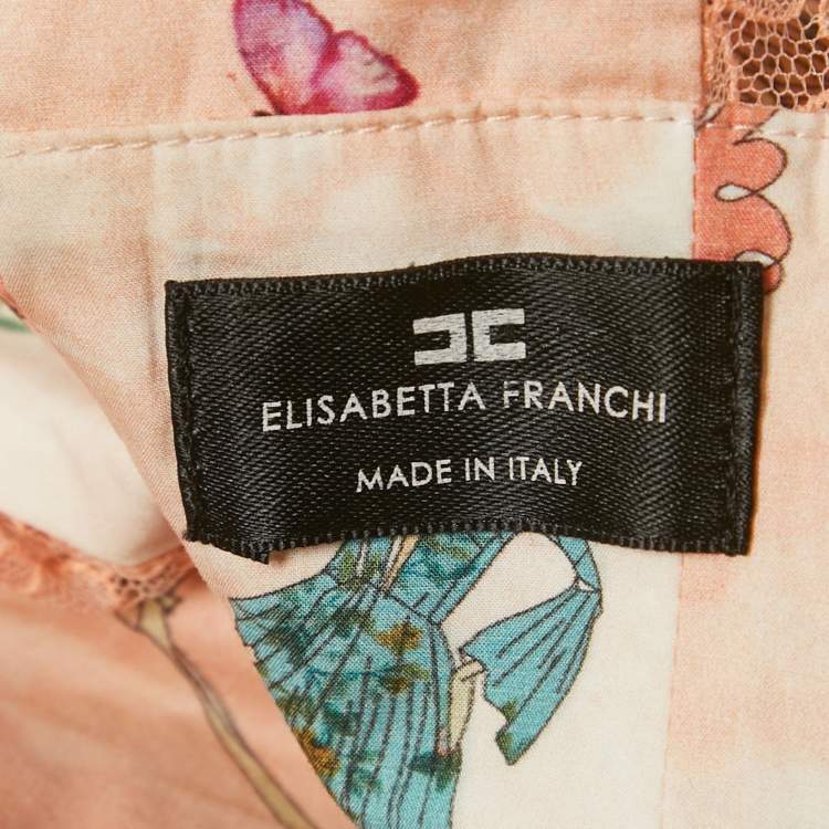 مملوكة مسبقًا Elisabetta Franchi Pink Printed Cotton Lace Inserts Midi Dress S