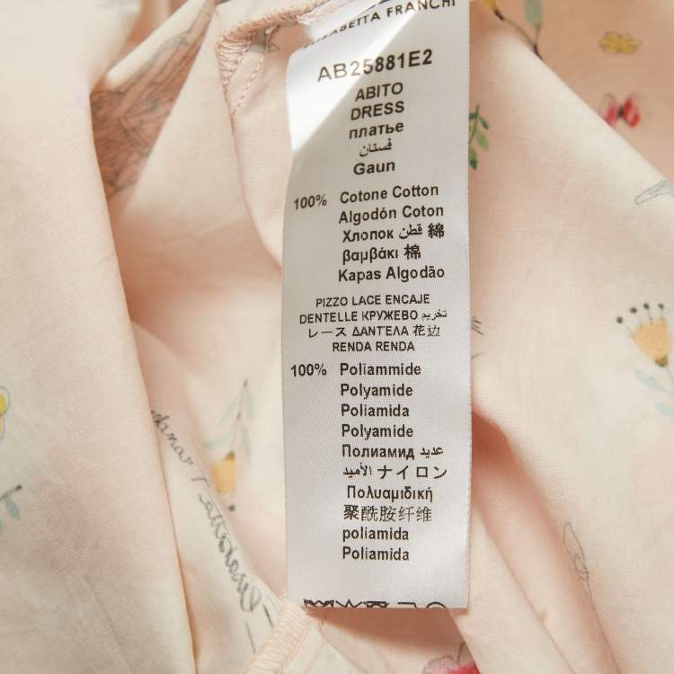 مملوكة مسبقًا Elisabetta Franchi Pink Printed Cotton Lace Inserts Midi Dress S